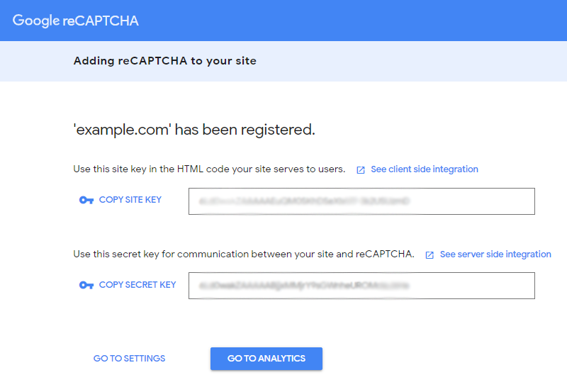 reCAPTCHA-site-and-secret-key-window